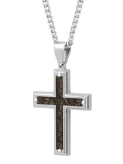 Stainless Steel With Camo Inlay Carbon Fiber Cross Pendant