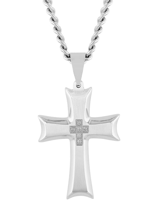 1/20Ctw Stainless Steel Scalloped Edge Cross Pendant