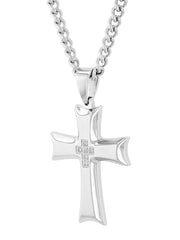 1/20Ctw Stainless Steel Scalloped Edge Cross Pendant