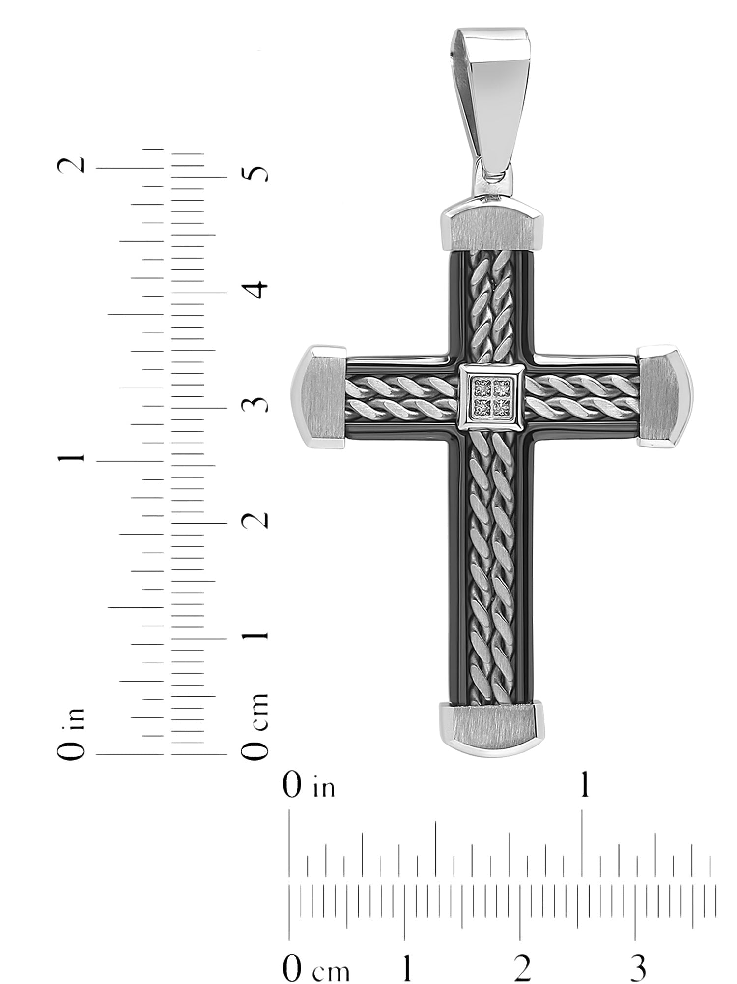  Steel Nation .03Ctw Stainless Steel With Black Ip Braid Design Cross Pendant - Silver\Black - Bonton