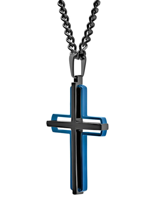 Stainless Steel With Black And Blue Ip Cross Pendant