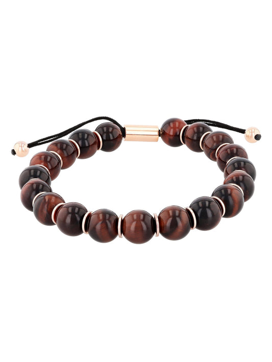 Stainless Steel Red Tiger Eye Bead Bolo Bracelet