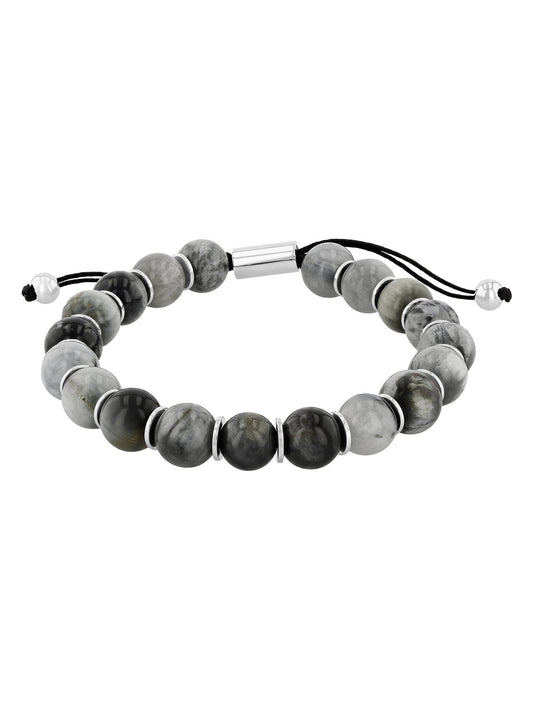 Stainless Steel Grey Tiger Eye Bead Bolo Bracelet