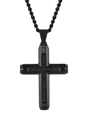 .15Ctw Black Diamond Stainless Steel With Black Ip Cross Pendant