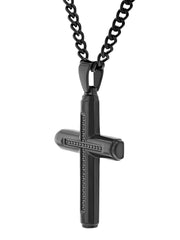 .15Ctw Black Diamond Stainless Steel With Black Ip Cross Pendant