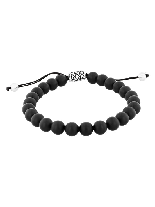 Stainless Steel Matte Onyx Bead Bolo Bracelet