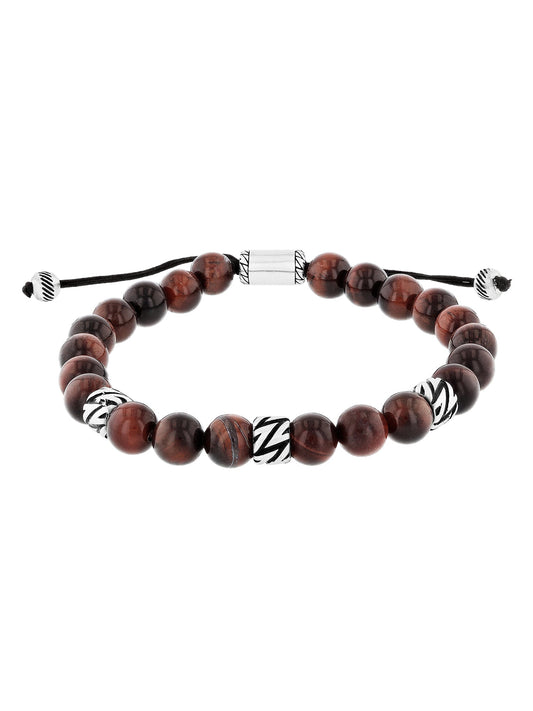 Stainless Steel Tiger Eye/Onyx Bead Bolo Bracelet