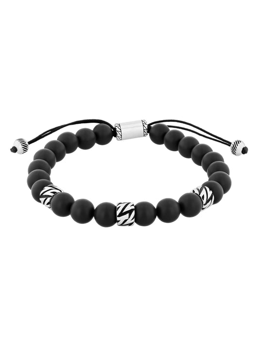 Stainless Steel Onyx Bead Bolo Bracelet