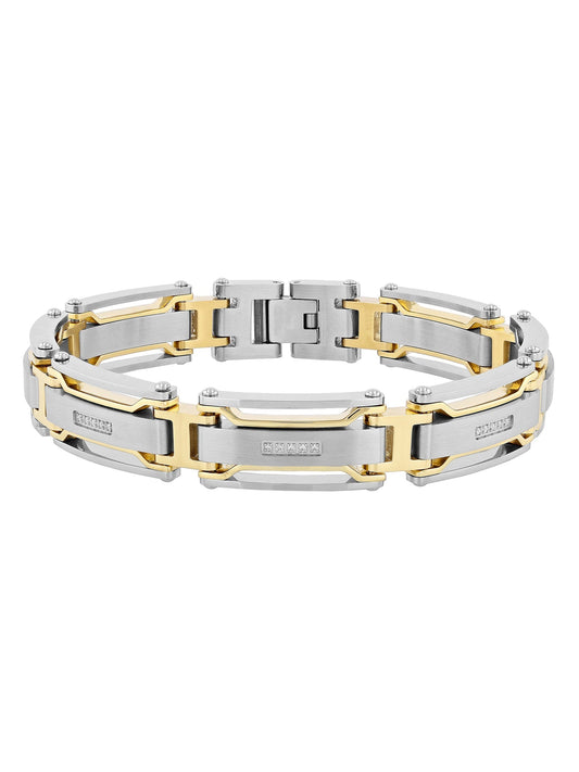 1/6Ctw Stainless Steel & Yellow Ip Brushed Center Link Bracelet