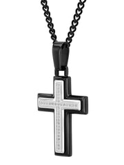 1/10Ctw Stainless Steel With Black Ip Cross Pendant