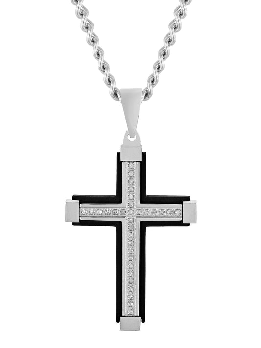 1/6Ctw Stainless Steel With Black Ip Cross Pendant