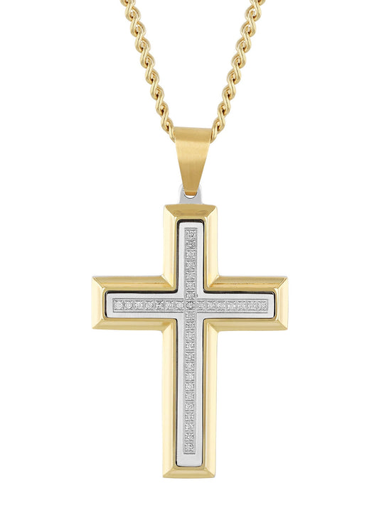 1/5Ctw Stainless Steel With Yellow Ip Cross Pendant