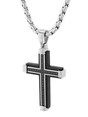 1/6Ctw Black Diamond Stainless Steel With Black Ip Cross Pendant