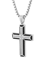 1/2Ctw Black & White Diamond Stainless Steel W/ Black Ip Cross Pendant