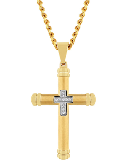 .05Ctw Stainless Steel With Yellow Ip Cross Pendant