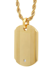 Stainless Steel With Cz Accent & Yellow Tone Ip Dog Tag