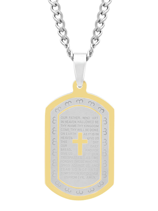 Stainless Steel Two Tone With Yellow Ip Lord'S Prayer Dog Tag