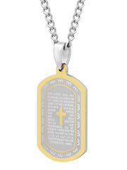 Stainless Steel Two Tone With Yellow Ip Lord'S Prayer Dog Tag