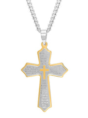 Stainless Steel Two Tone Lord'S Prayer Cross Pendant