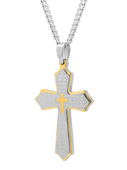 Stainless Steel Two Tone Lord'S Prayer Cross Pendant