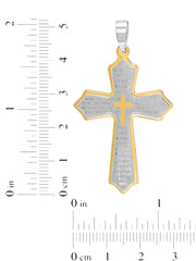 Stainless Steel Two Tone Lord'S Prayer Cross Pendant