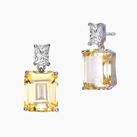 White Gold Plated With Colored Cubic Zirconia Rectangle Stud Earrings