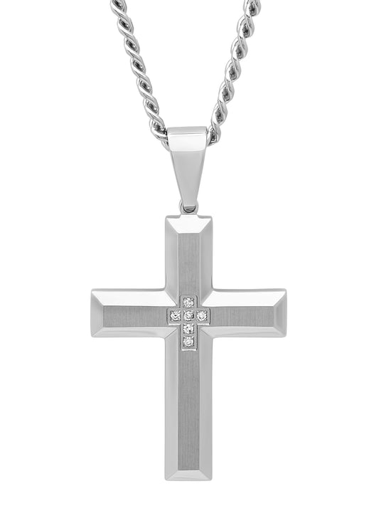 .05Ctw Stainless Steel Cross Pendant