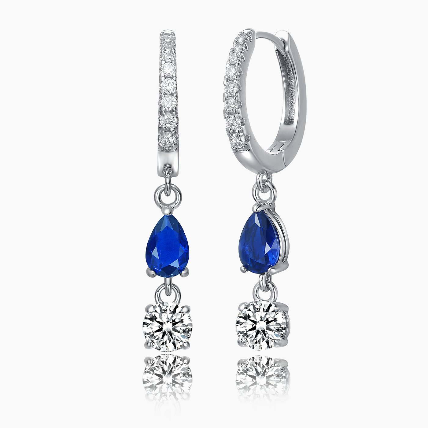  Rachel Glauber White Gold Plated Cubic Zirconia Two-Stone Dangle Huggie Hoop Earrings - White - Bonton