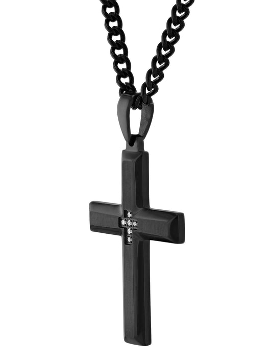 .05Ctw Black Stainless Steel Cross Pendant