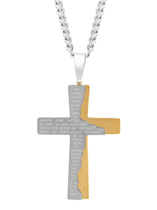 Stainless Steel Two Tone Cross With Prayer Prendant