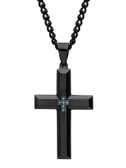 .05Ctw Blue Diamond Stainless Steel With Black Ip Cross Pendant