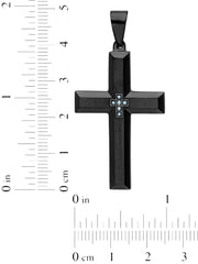 .05Ctw Blue Diamond Stainless Steel With Black Ip Cross Pendant