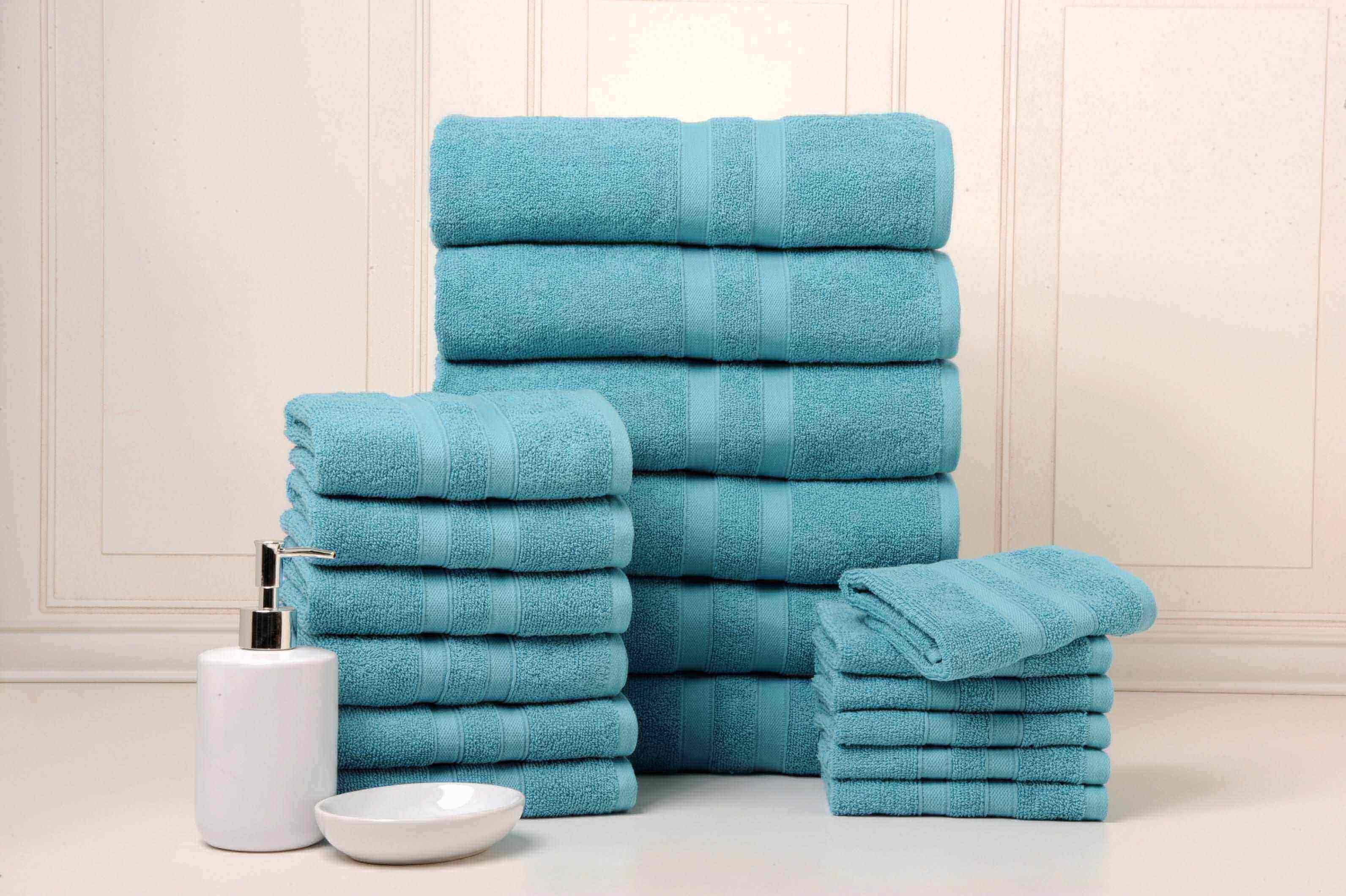  Bibb Home Bibb Home 18 Piece Egyptian Cotton Towel Set - Solid Aqua - Bonton