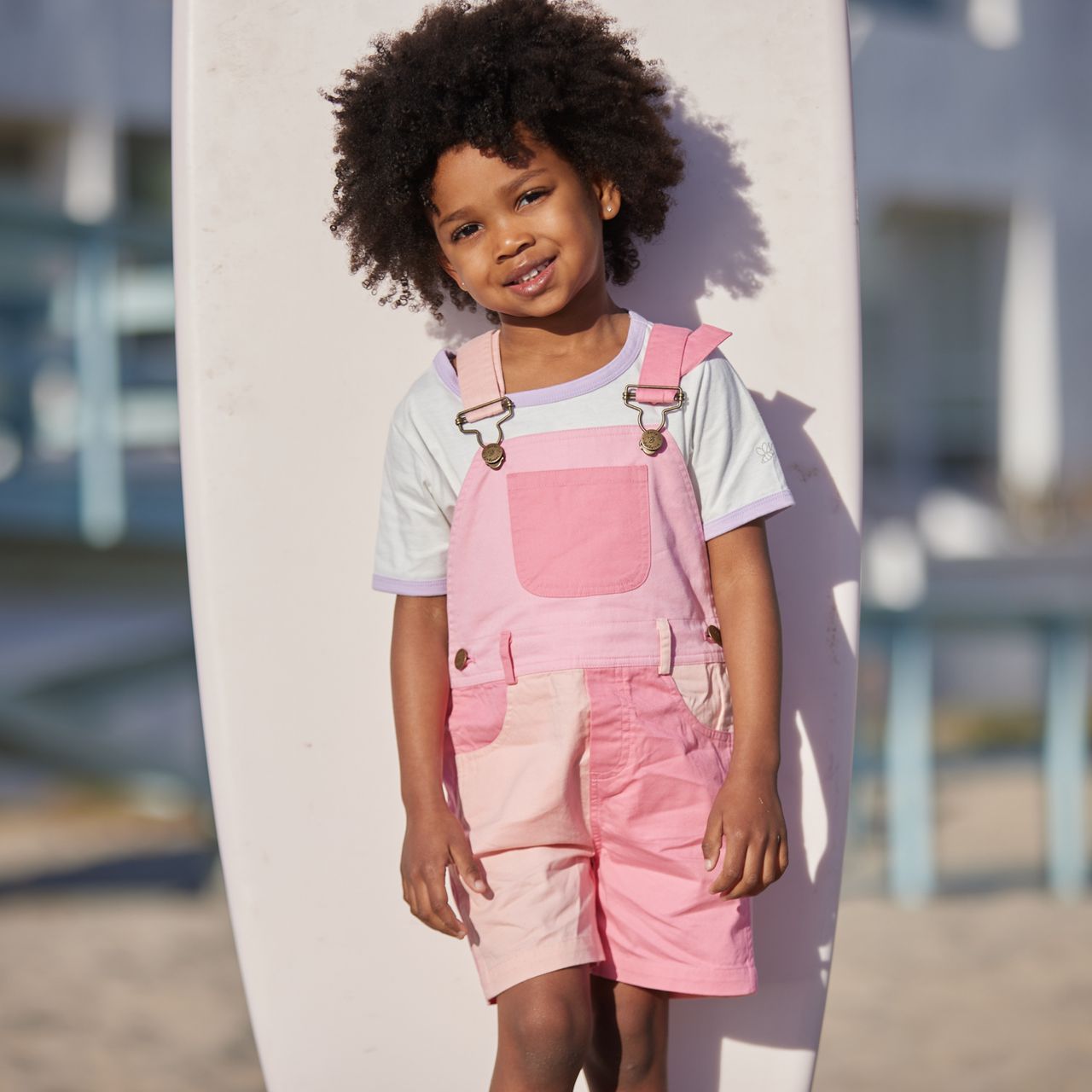  Dotty Dungarees Tonal Colourblock Overall Shorts - Blue - Bonton