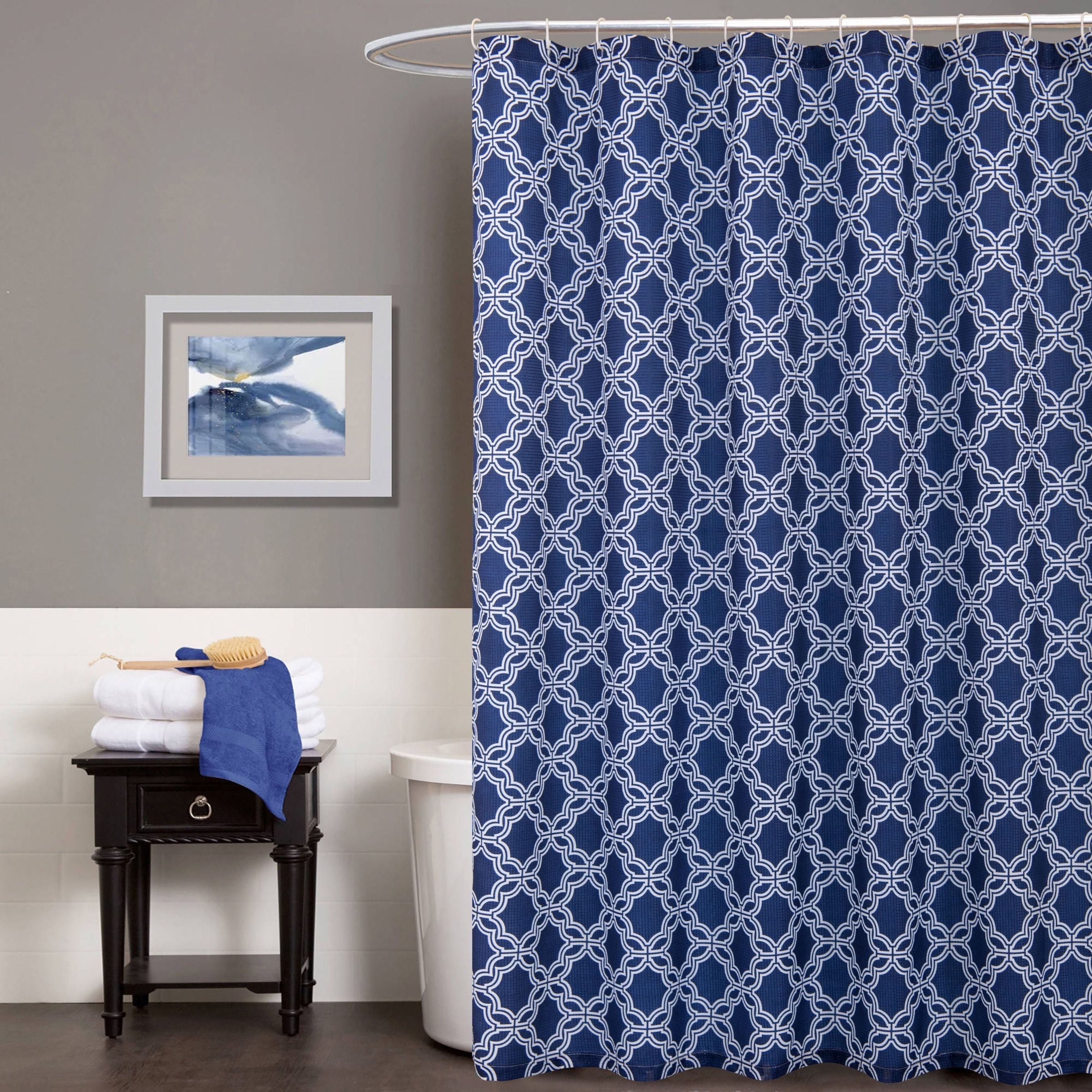  Dainty Home Trellis Waffle Shower Curtain - Navy - Bonton