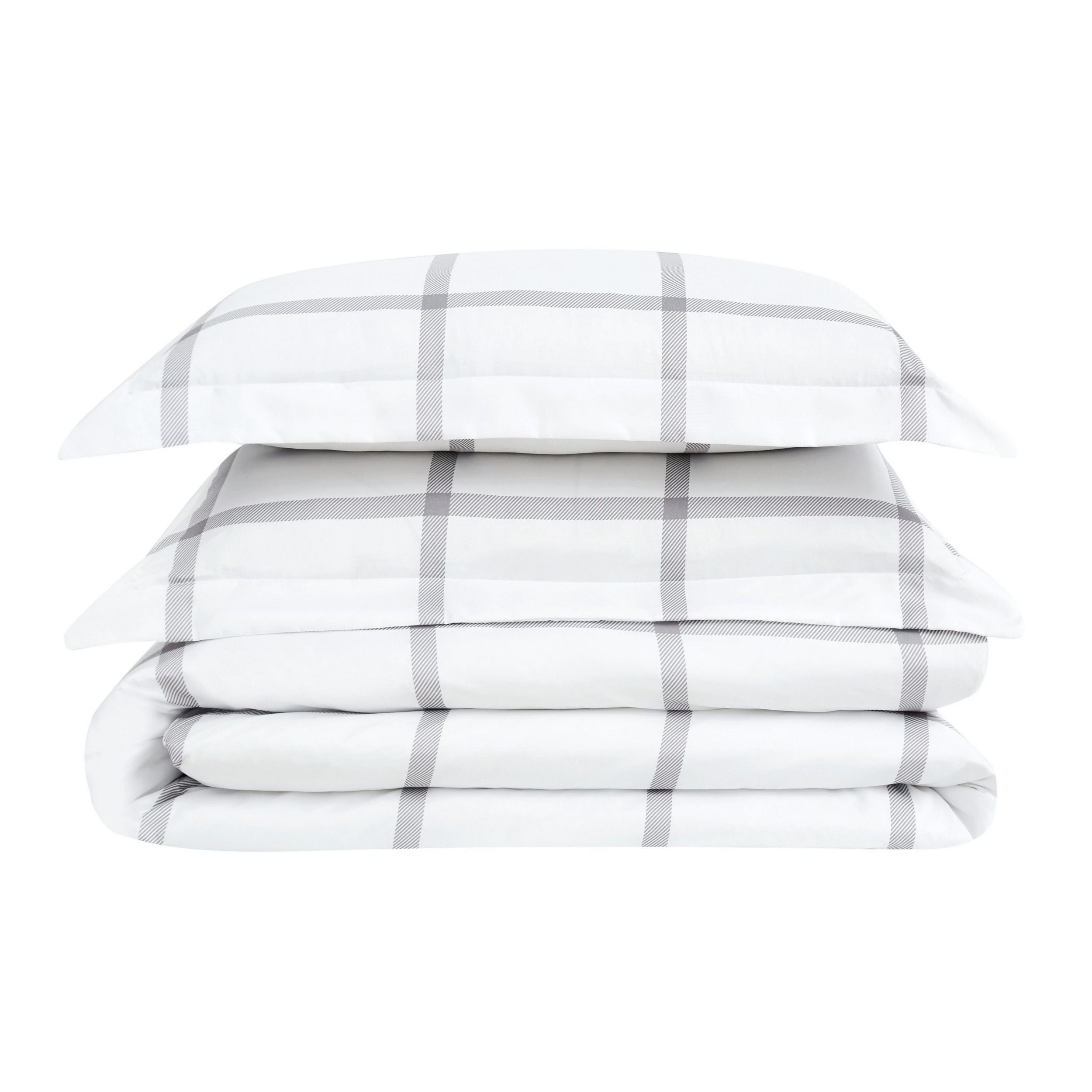  Truly Soft Printed Windowpane Duvet Set - White and Grey - Bonton