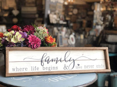 Family Where Life Begins Farmhouse Style Sign