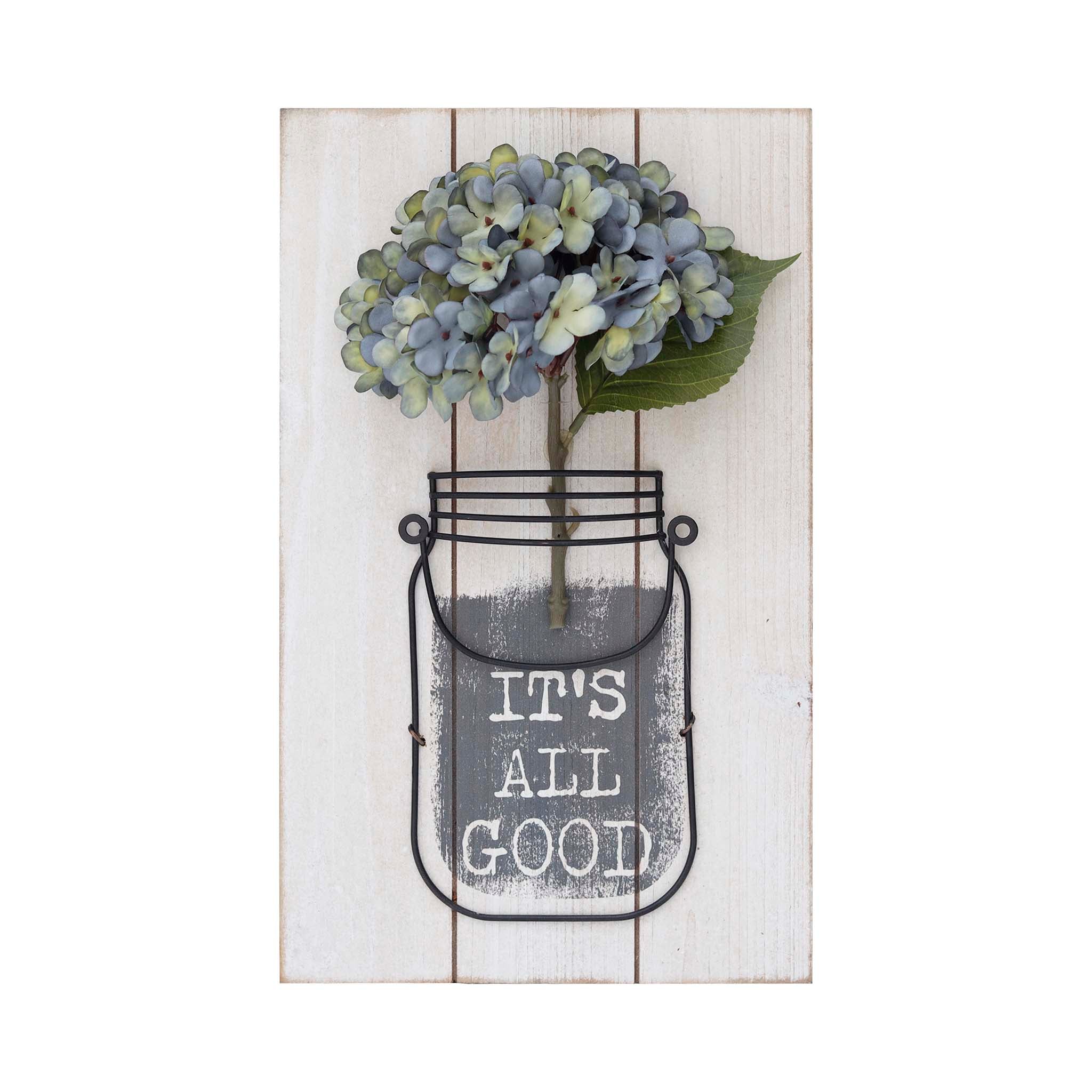  Paris Loft It's All Good Wood Wall Plaque with Faux Flower - White - Bonton