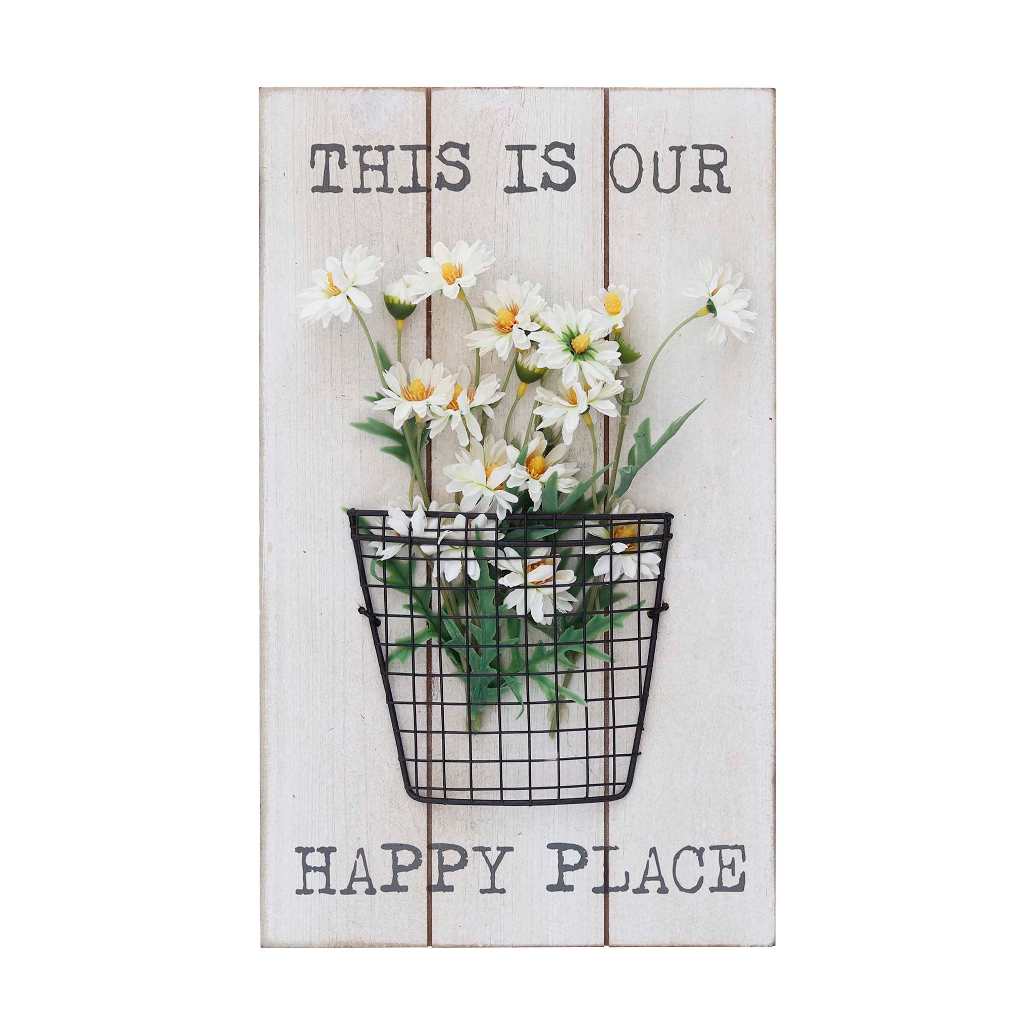  Paris Loft This Is Our Happy Place Floral Wood Wall Sign - White - Bonton