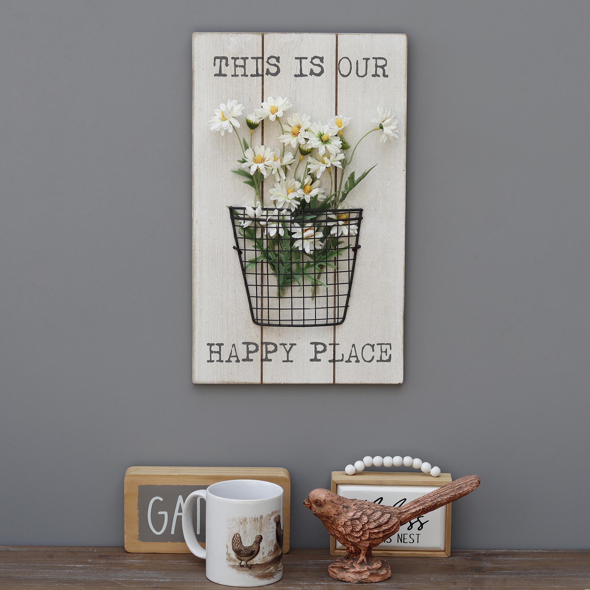  Paris Loft This Is Our Happy Place Floral Wood Wall Sign - White - Bonton