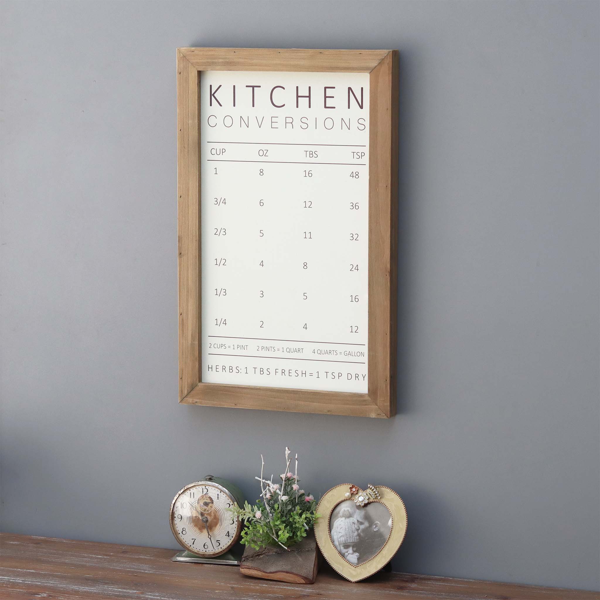  Paris Loft Kitchen Conversion Chart Wood Frame Wall Plaque - Brown - Bonton