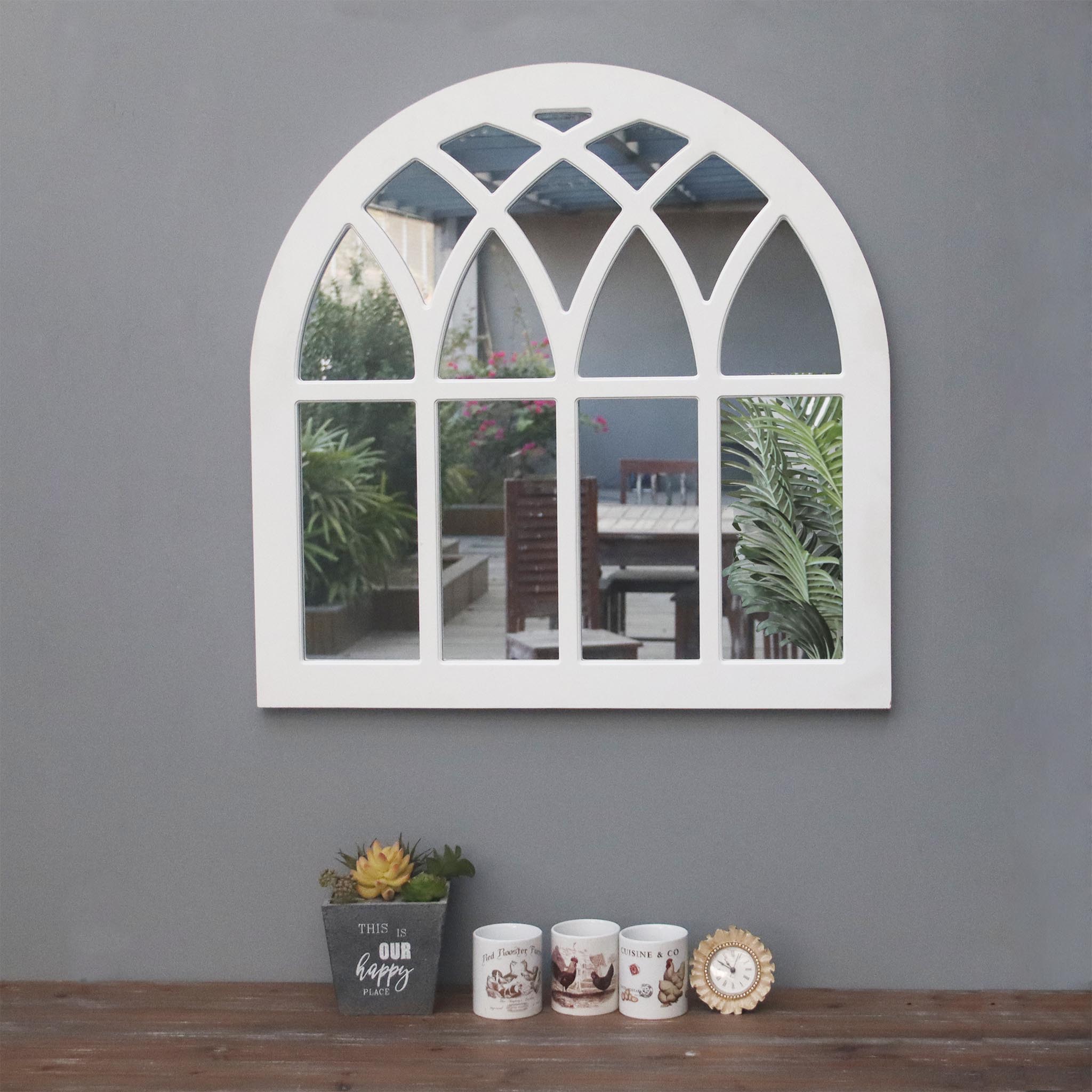  Paris Loft Farmhouse Arched Window Mirror, Cathedral Mirror - Gray - Bonton