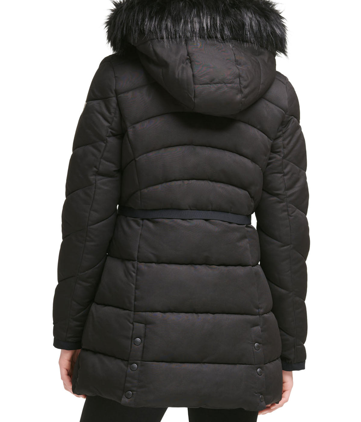  GUESS Faux Fur Trim Puffer Black Jacket - Black - Bonton