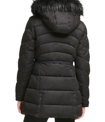 Faux Fur Trim Puffer Black Jacket