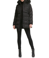 Faux Fur Trim Puffer Black Jacket