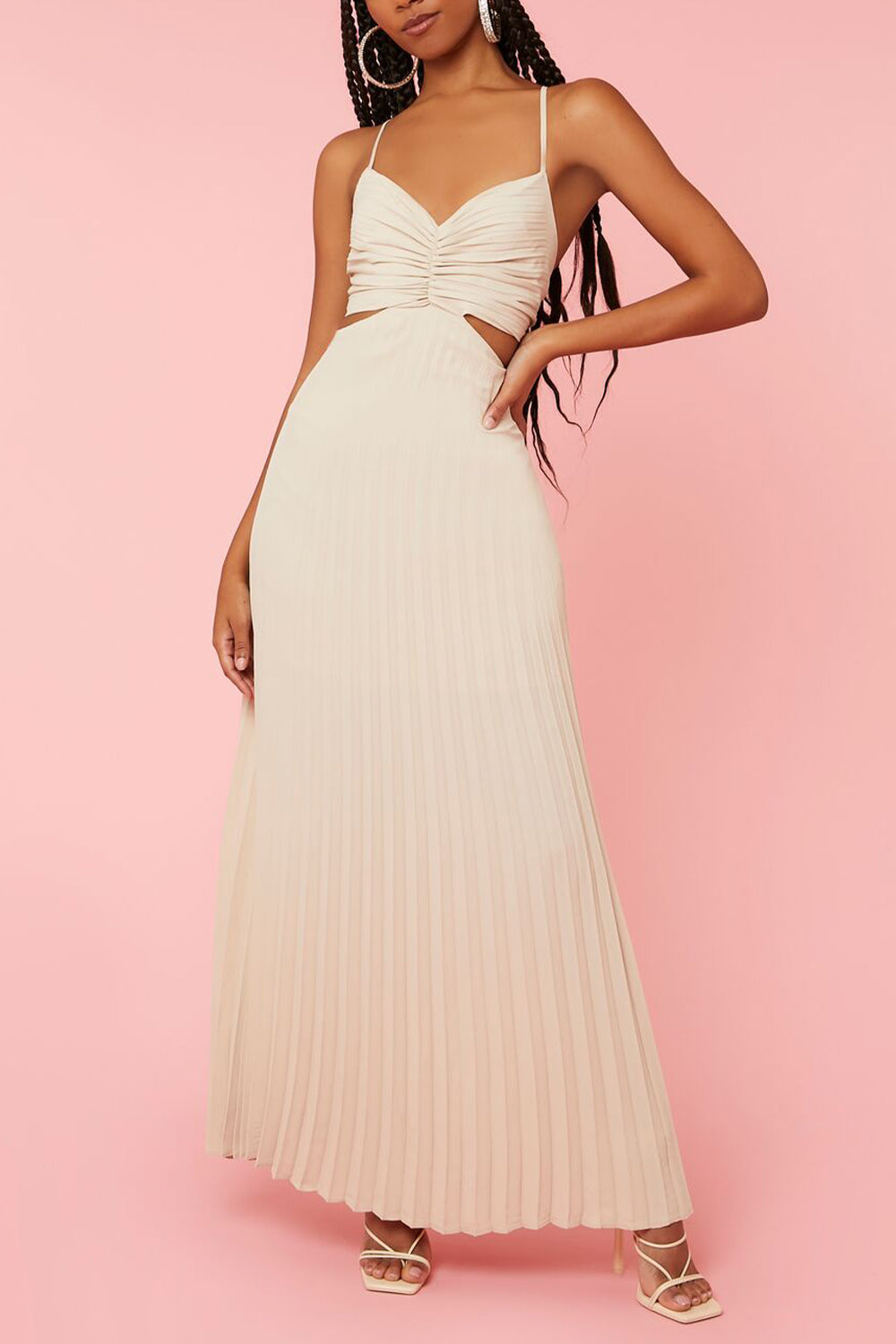 Forever 21 Pleated Cutout Maxi Dress - magenta - Bonton
