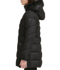 Faux Fur Trim Puffer Black Jacket