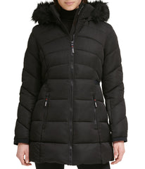 Faux Fur Trim Puffer Black Jacket