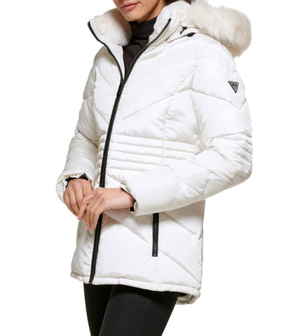 Faux Fur Trim Puffer Jacket Milk