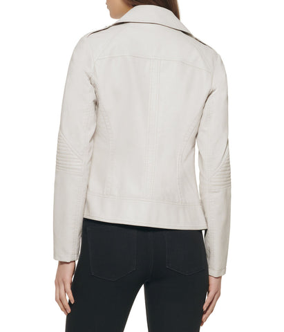 Faux Leather Asymmetrical Moto Jacket Stone